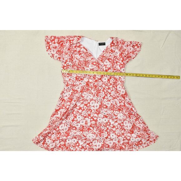 Lane Bryant Women's Plus Size 16 Red Floral Wrap V-Neck Mini Dress Short Sleeve - Picture 4 of 8